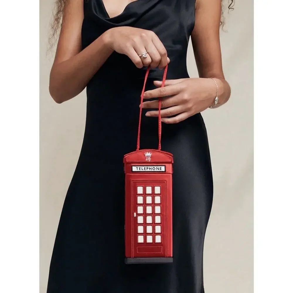 Lulu Guinness Red Phonebox Lulu Calling Statement Clutch British Designer NEW